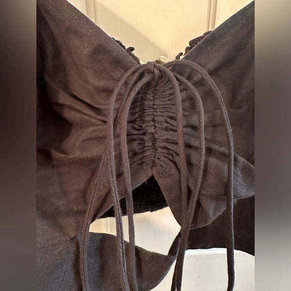 NWT! BODEN Halter Neck Cut Out Linen Crop Top US 12 Black Poof Sleeves Tie CUTE - Picture 8 of 15